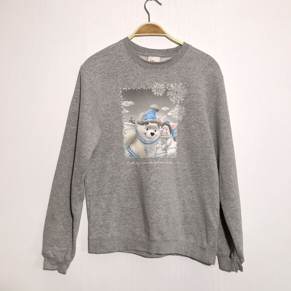 Winnie the Pooh Winter Sweatshirt Women Small Gray Christmas Disney Store Piglet - Picture 1 of 9